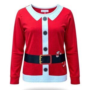 Women’s Mrs Santa Elf Costume Top M Red White Long Sleeve Christmas Ugly Sweater